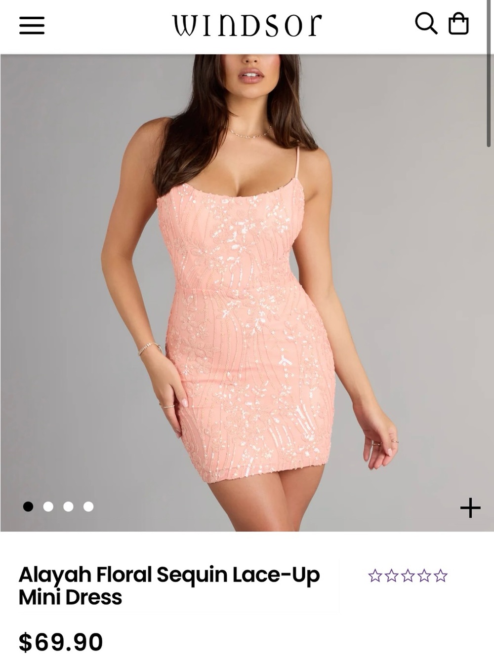 Windsor Pink Sequin Floral Lace-Up Hoco Dress